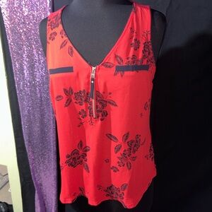 Candie's Red Floral Zip-Front Blouse